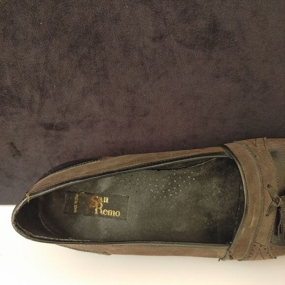 SAN REMO CHARCOAL SUEDE WITH GRAY LEATHER TRIM LOAFER WITH TASSELLS. - Picture 8 of 8